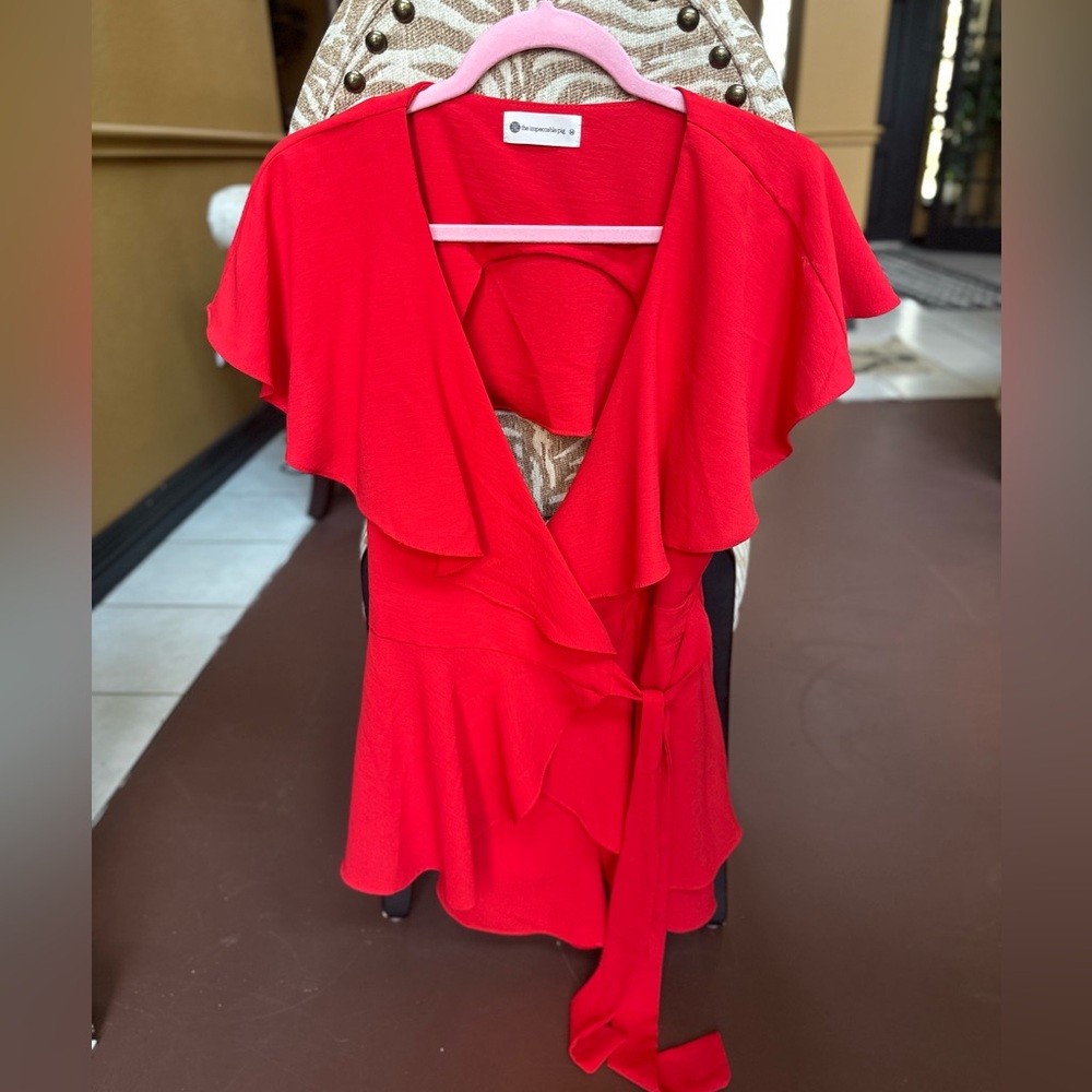 Impeccable Pig Vibrant Red Open Back Ruffled Side Wrap Romper Size Medium